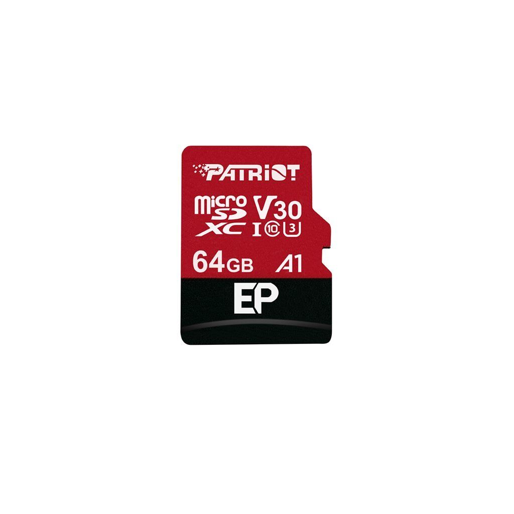 Мемориска картичка Patriot, EP Pro MicroSDXC, A1 V30, 64GB, 100MB/s, Class 10 + SD адаптер