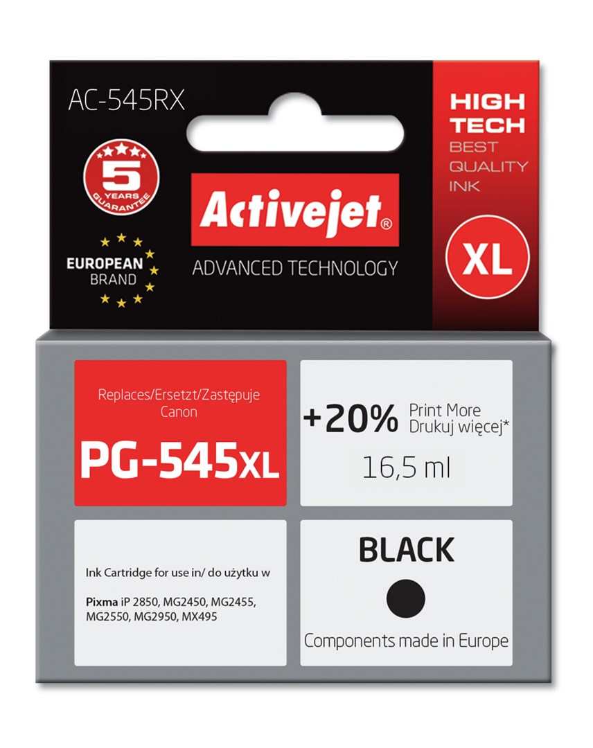 Ngjyrë për printer Activejet AC-545RX (zëvendësim për Canon PG-545 XL), 16.5 ml, e zezë