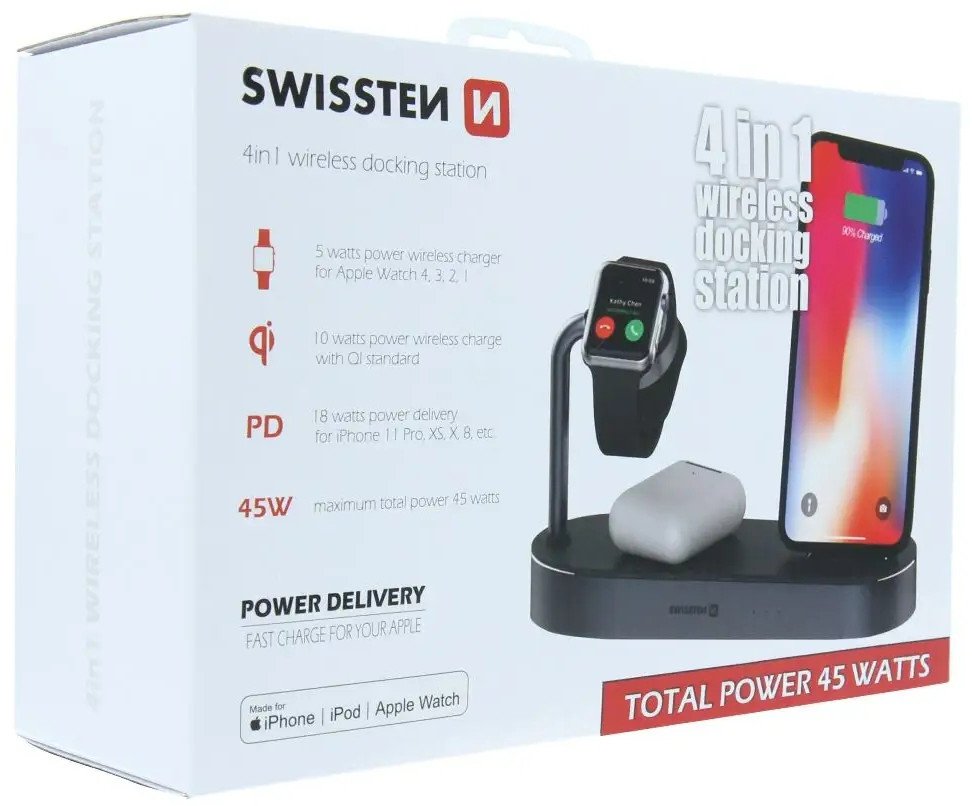 Stacion karikimi Swissten 4in1, wireless MFI, 45W, i zi