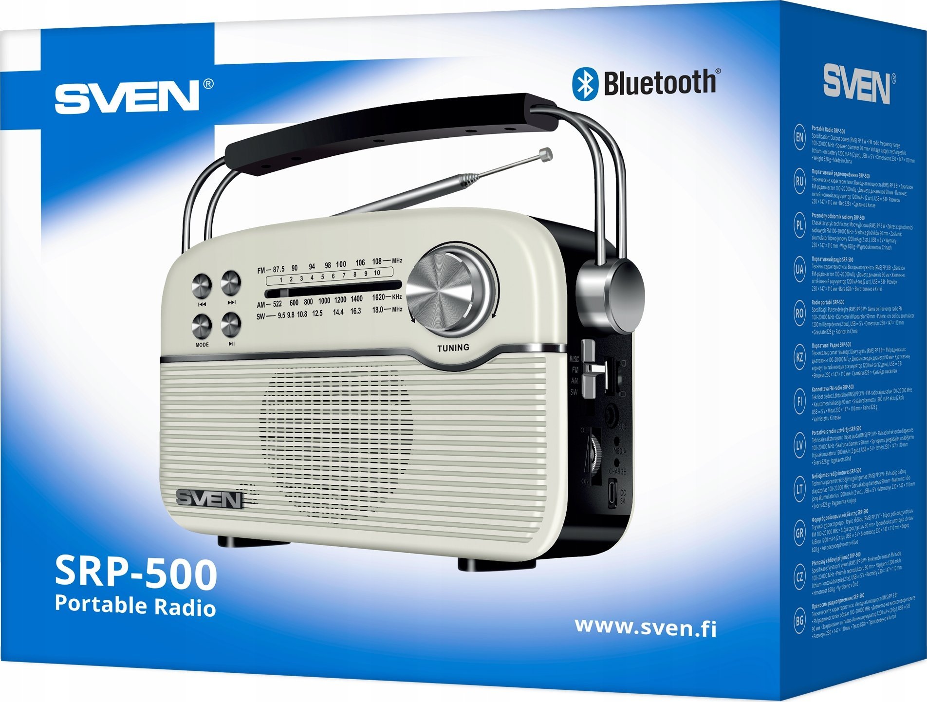 Radio portative Sven SRP-500, FM AM SW, retro, e bardhë
