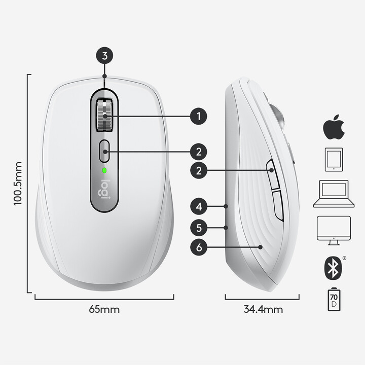 Maus Logitech MX Anywhere 3 për Mac, i hirtë