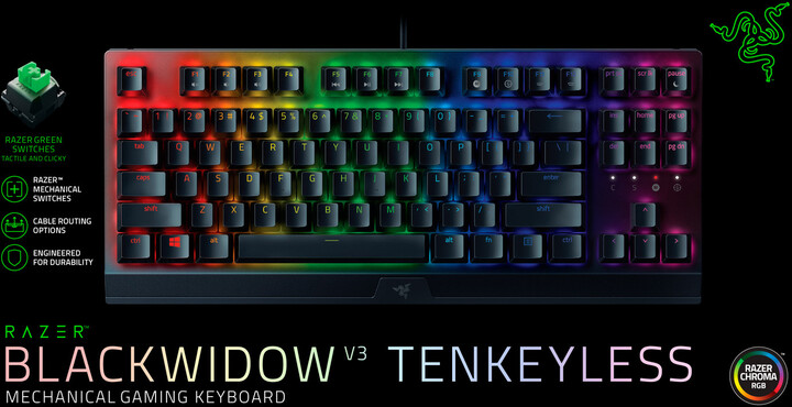 Tastierë Razer BlackWidow V3 Tenkeyless, US, e zezë