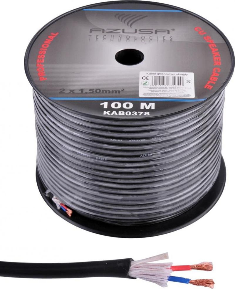 Kabllo me pambuk Azusa për altoparlant, 100 m, 2 x 1.5 mm