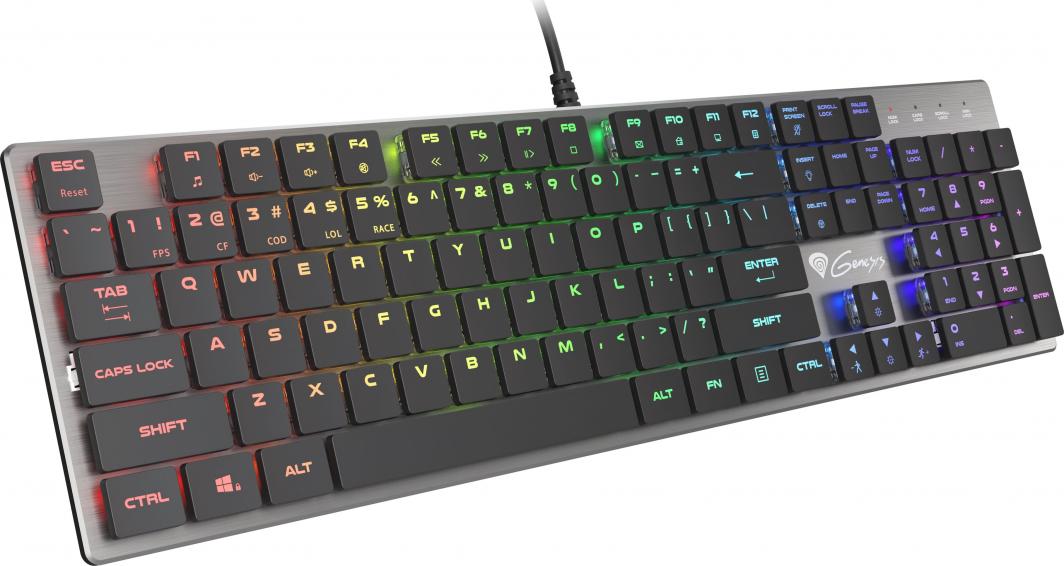 Tastierë Genesis Thor 420 RGB Slim, US, e argjendtë