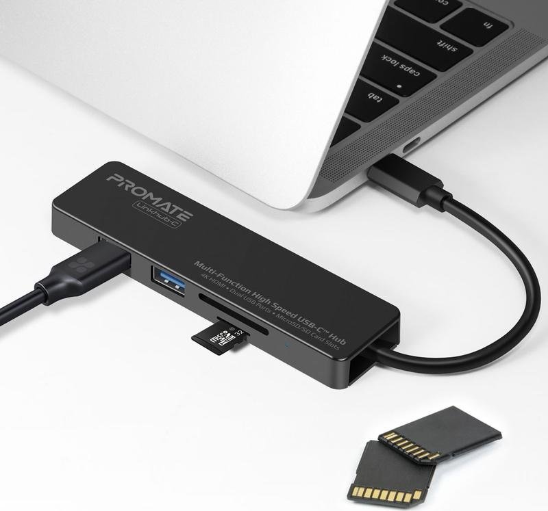 Hub USB C Promate LinkHub C, HDMI 4K, 2x USB 3.0 SD, i zi