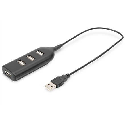 Qendër USB Digitus, 4 porte USB 2.0, me kabllo, e zezë
