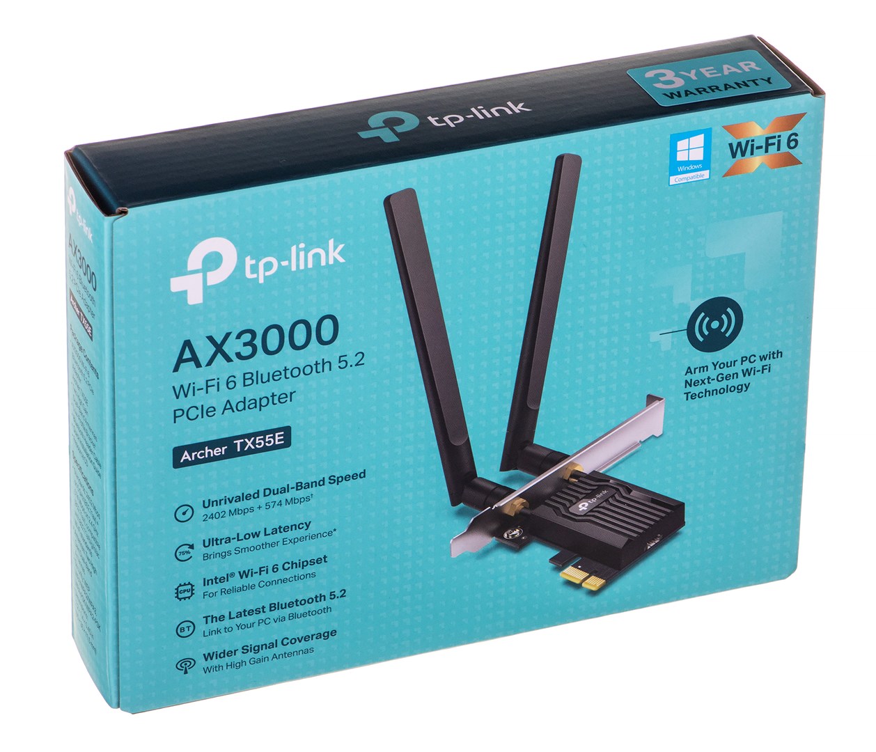 Përshtatës rrjeti TP-Link Archer TX55E, Wi-Fi 6, Bluetooth 5.2, i zi