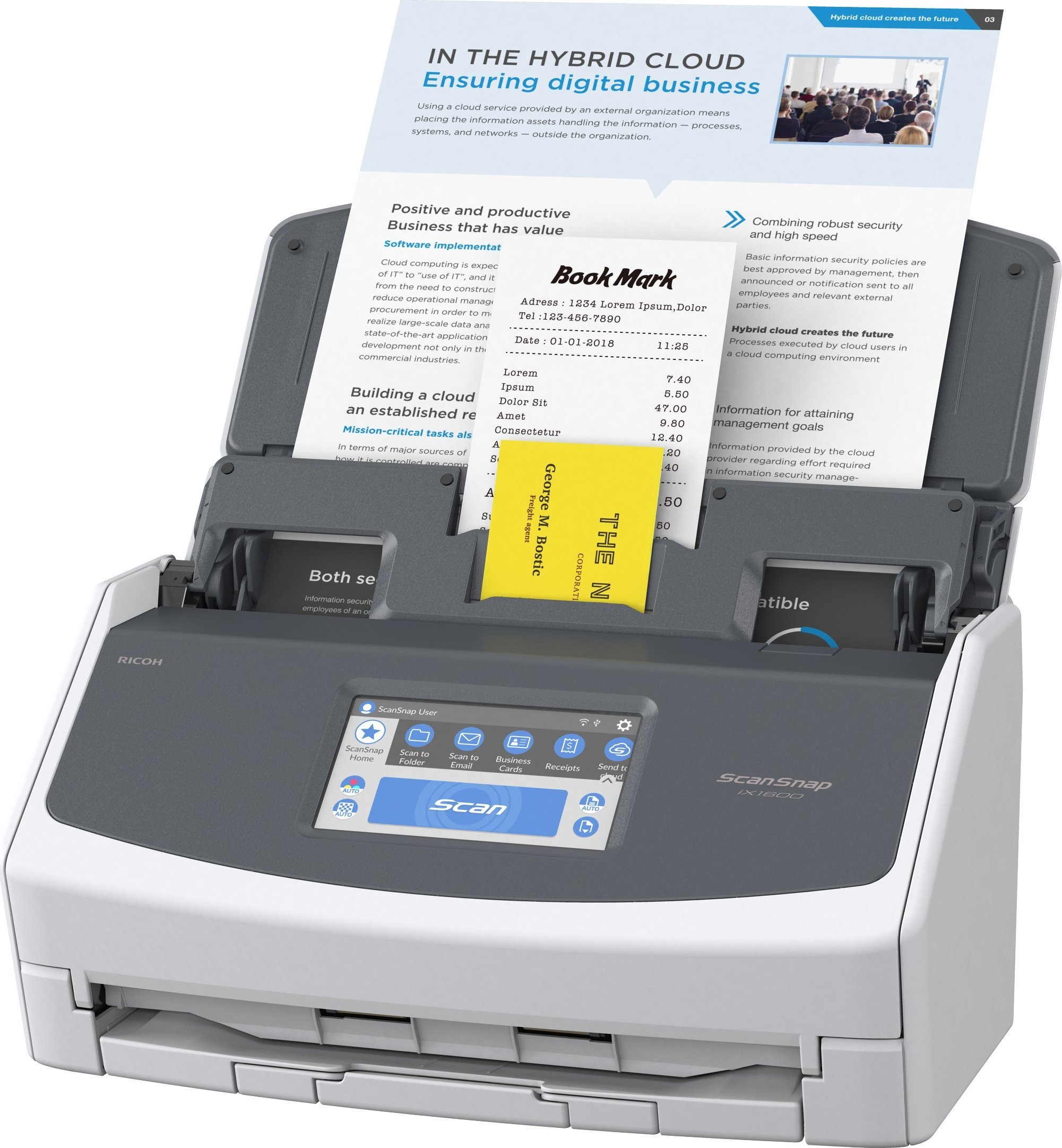Skaner dokumentesh Fujitsu ScanSnap iX-1600, Wi-Fi, me ekran me prekje, i zi
