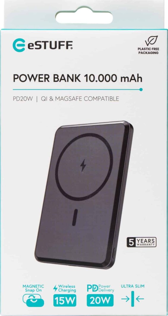 Power banka eStuff ES641101, 10000 mAh, MagSafe, 20W, e zezë