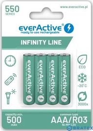 Bateri të karikueshme EverActive R03 AAA Infinity Line, 550 mAh, set 4 copë