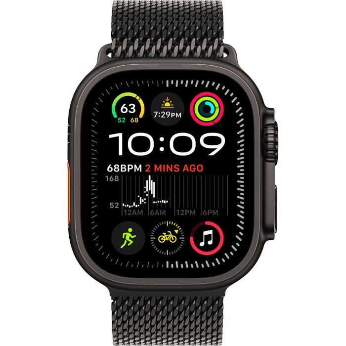 Apple Watch Ultra2 Cellular, 49mm, Black Titanium Case with Black Titanium Milanese Loop, M