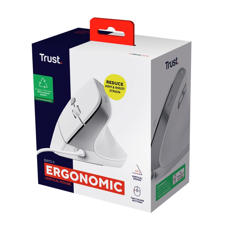 Maus Trust Bayo II, оптички, 2400 DPI, USB, бел