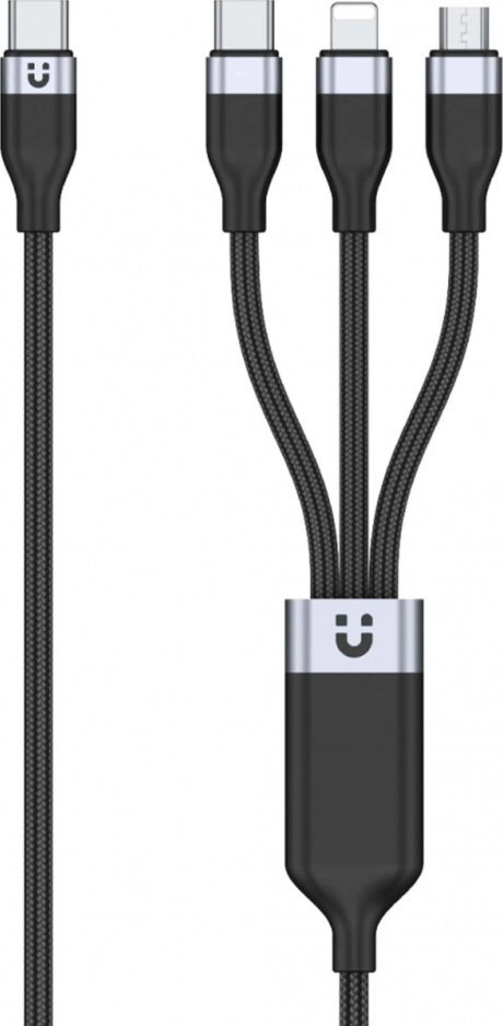 Kабел за полнење UNITEK C14101AGY, 3 во 1, 1.5m, 20W, црн најлон