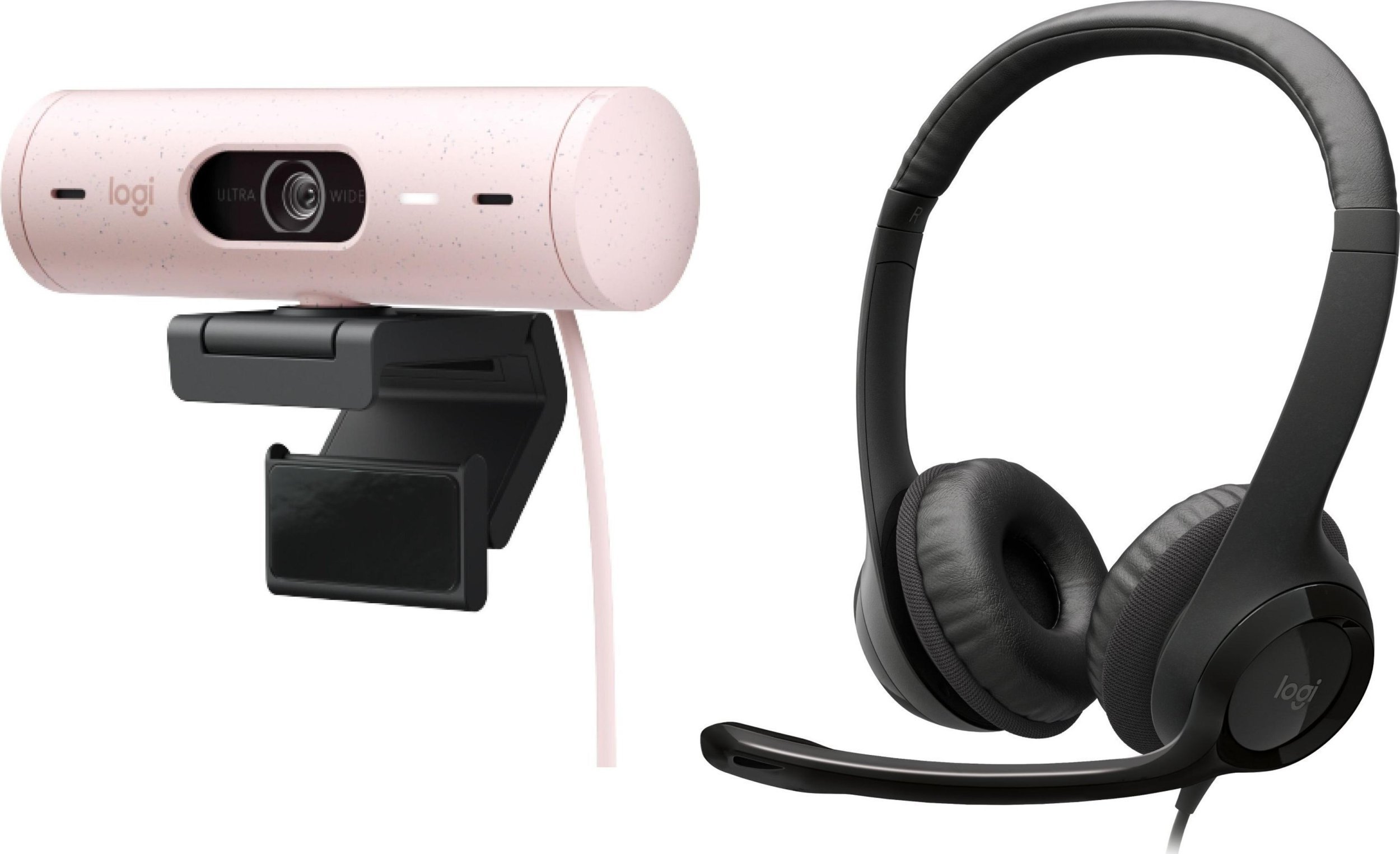 Set webcam dhe kufje Logitech Brio 500 Rose + H390, Full HD, USB, rozë
