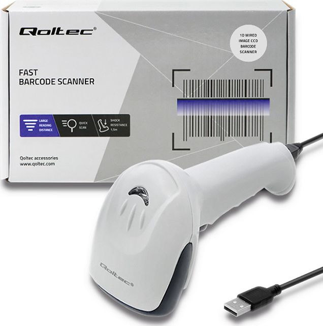 Lexues barkodësh Qoltec 50865, 1D, me kabllo, i zi