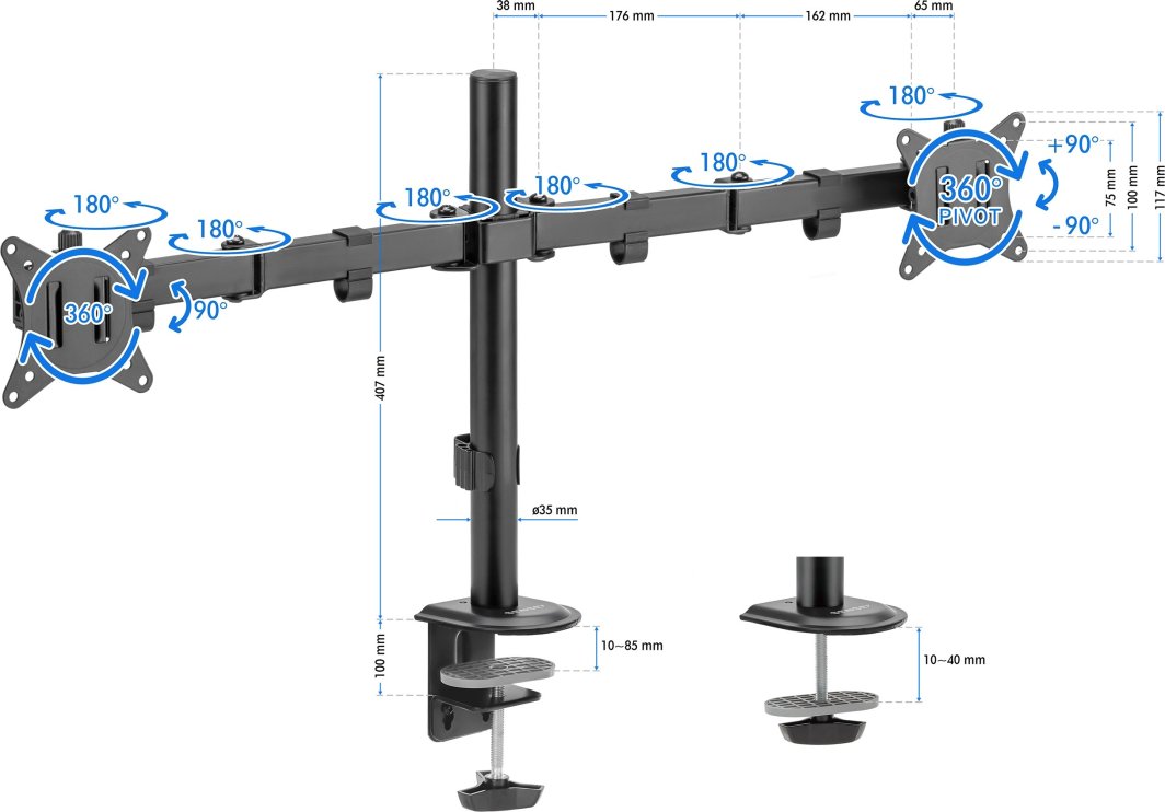 Mbajtëse për 2 monitorë SENSE 7 FLOAT, 17"-32", e zezë