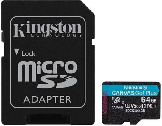 Kartë memorie Kingston Micro SDXC Canvas Go! Plus, 64GB, 170MB/s, UHS-I, U3 + përshtatës SD