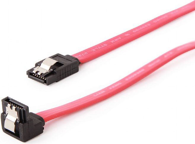 Kabllo për PC Gembird SATA III, me kënd, 0.3m, e kuqe (CC-SATAM-DATA90-0.3M)
