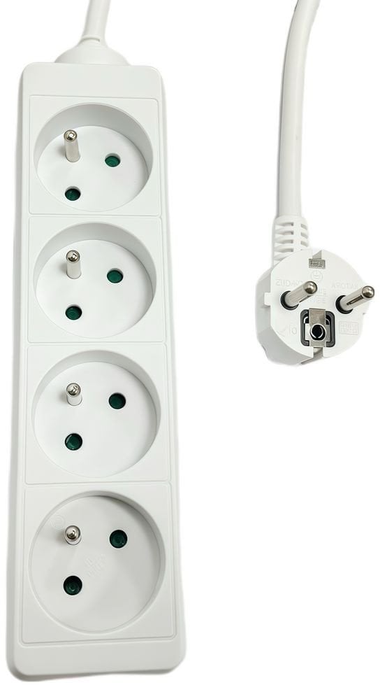 Zдолжувач Microconnect 4 излези, француски тип Schuko, бел