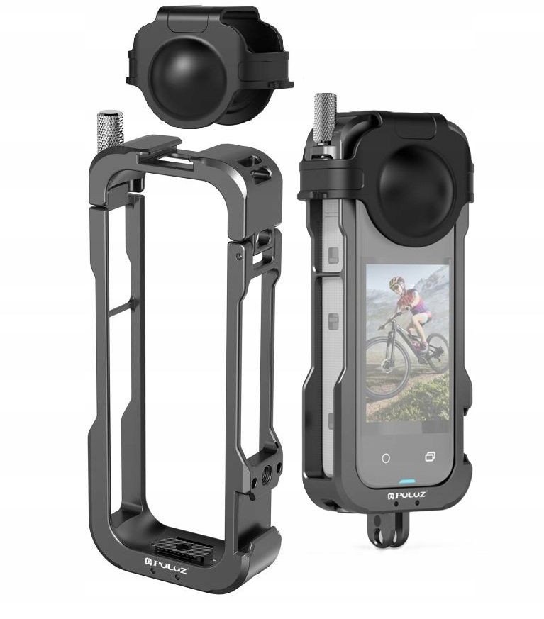 Kornizë mbajtëse Puluz PU981B për GoPro, 2x cold ISO, kapak silikoni për Insta360 X4, e zezë