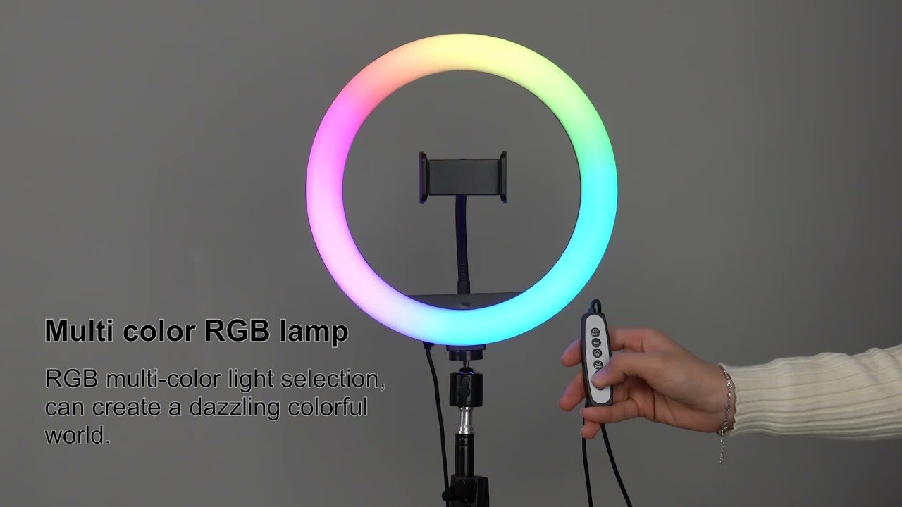 Dritë unaze Havit RGB LED 10", tripod i rregullueshëm, mbajtëse telefoni fleksibile, e zezë