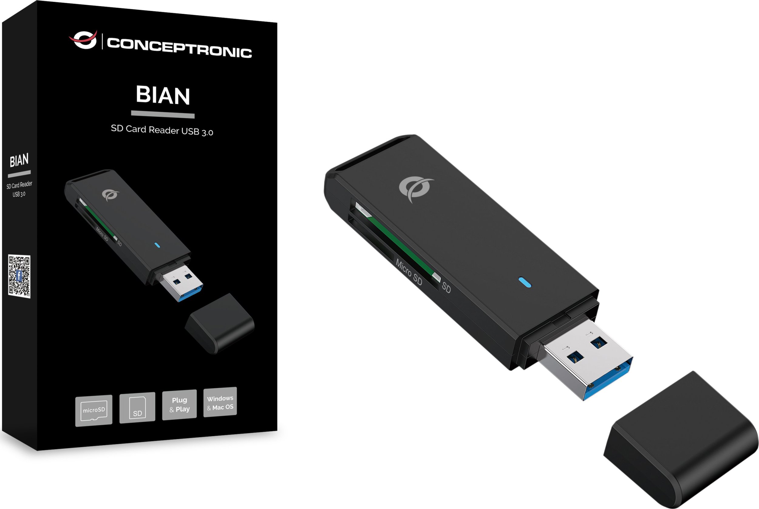 Lexues karte SD Conceptronic BIAN02B, USB 3.0, 5 Gb/s, i zi