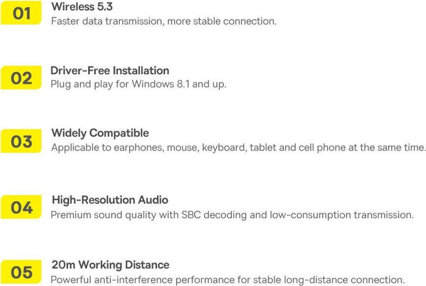 Adaptues Bluetooth Baseus BA07, USB, Bluetooth 5.3, i zi