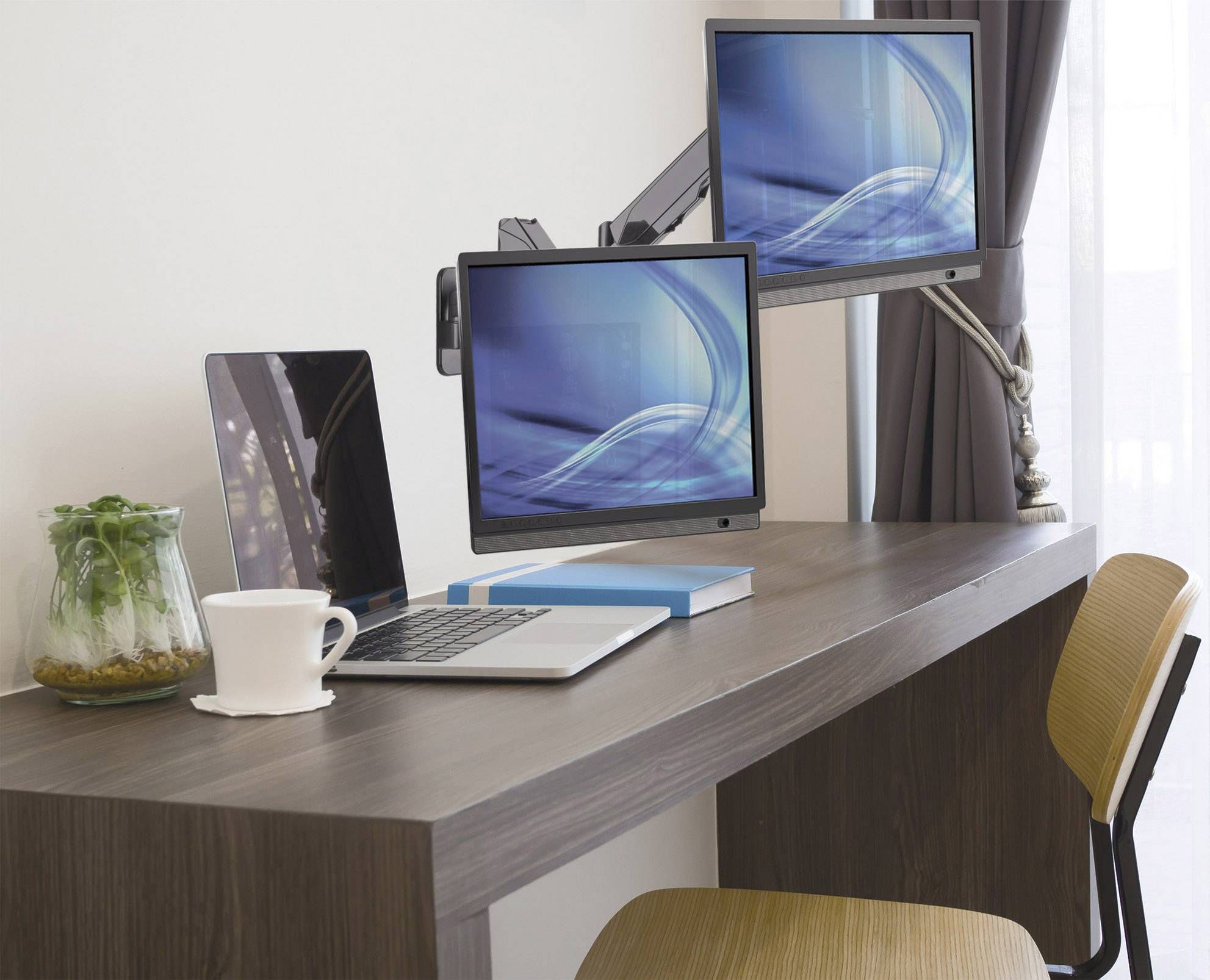 Mbajtës muri Manhattan 461627, për 2 monitorë 17"-32", krah rregullues, i zi
