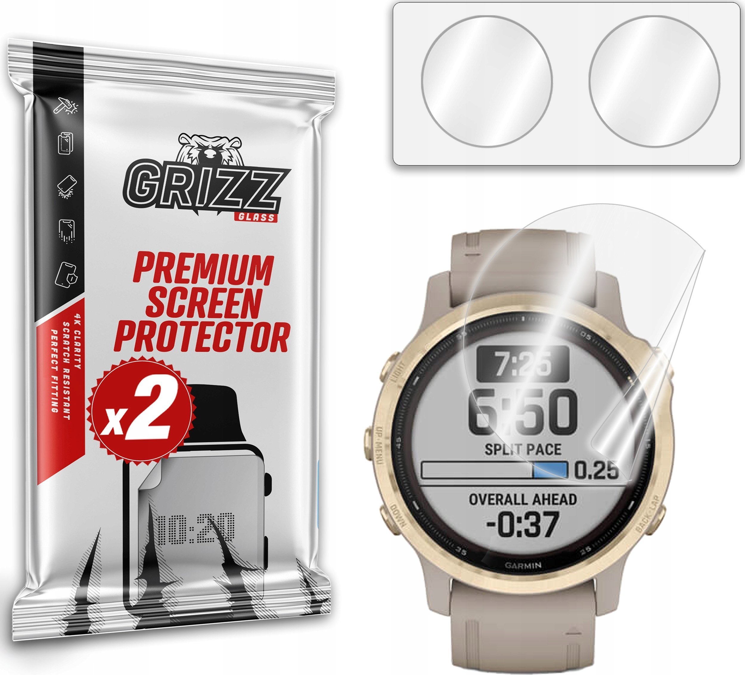 Mbrojtëse ekrani GrizzGlass CeramicFilm për Garmin Fenix 6S, film keramik, 2 copë, transparente