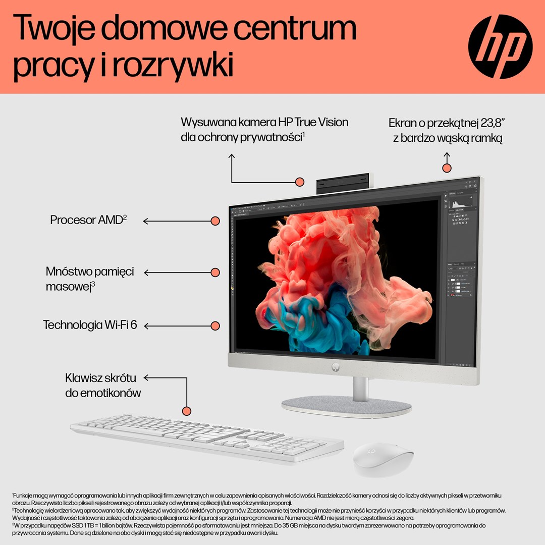 Kompjuter All-in-One HP 24-cr0008nw, Athlon Silver 7120U, 8GB, 512GB, i bardhë