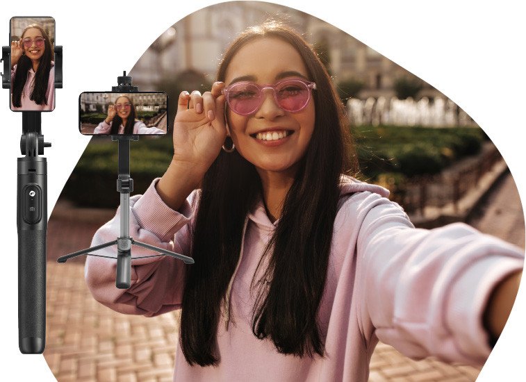 Selfie stick Forcell F Grip F170XL, tripod 170 cm, telekomandë Bluetooth, i zi
