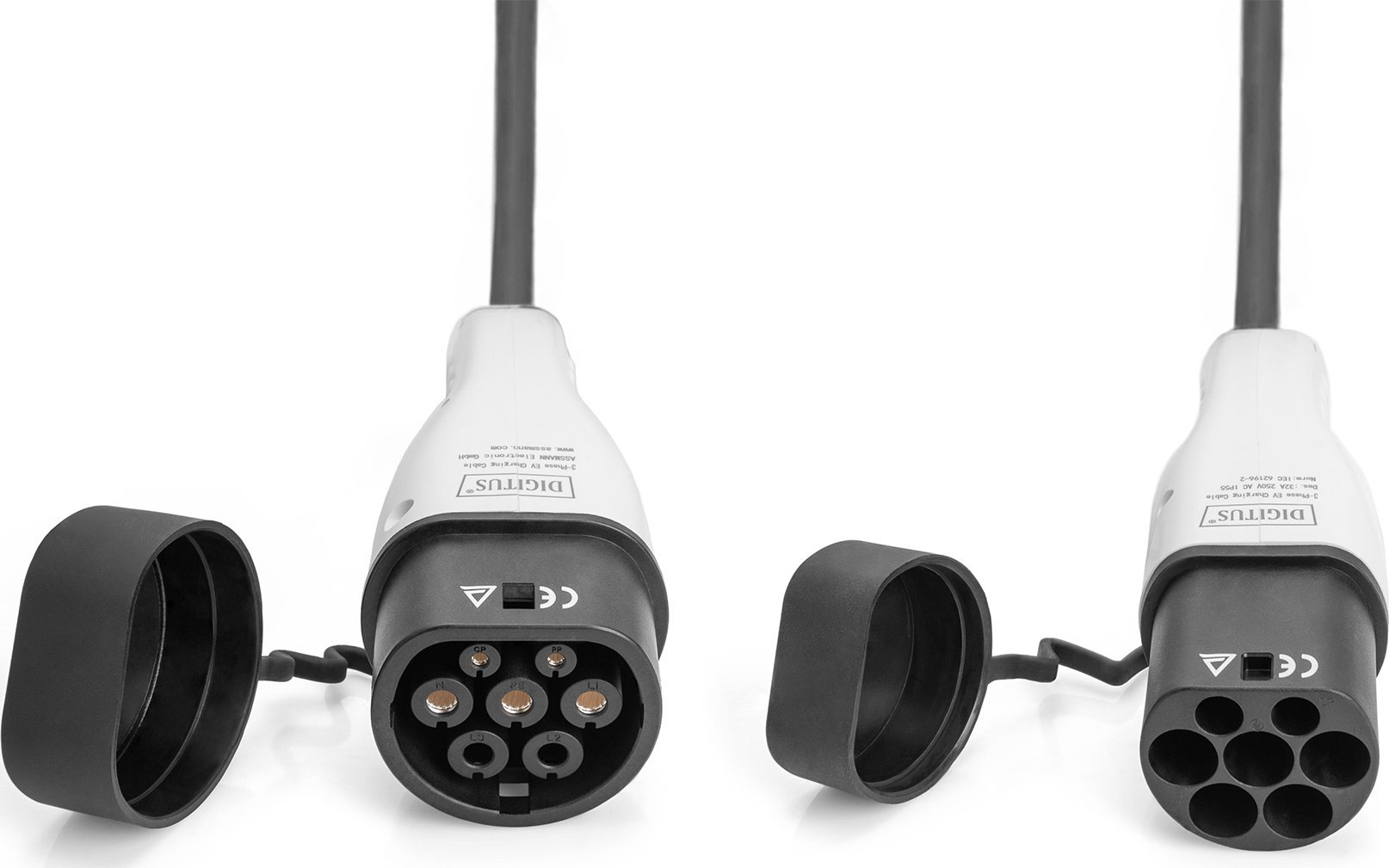 Kabllo karikimi për vetura elektrike Digitus DK-3P16-075 Type 2 në Type 2, 11kW, 7.5m, gri