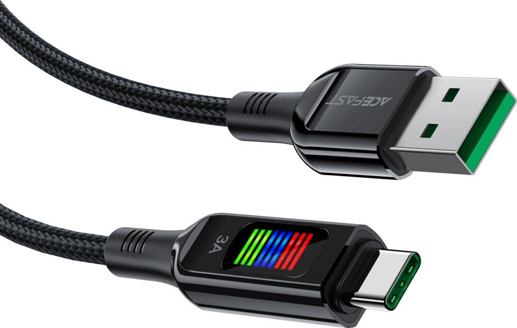 Kabllo karikimi Acefast C7-04 USB A në USB C, 60W, 1.2m, me ekran, e zezë