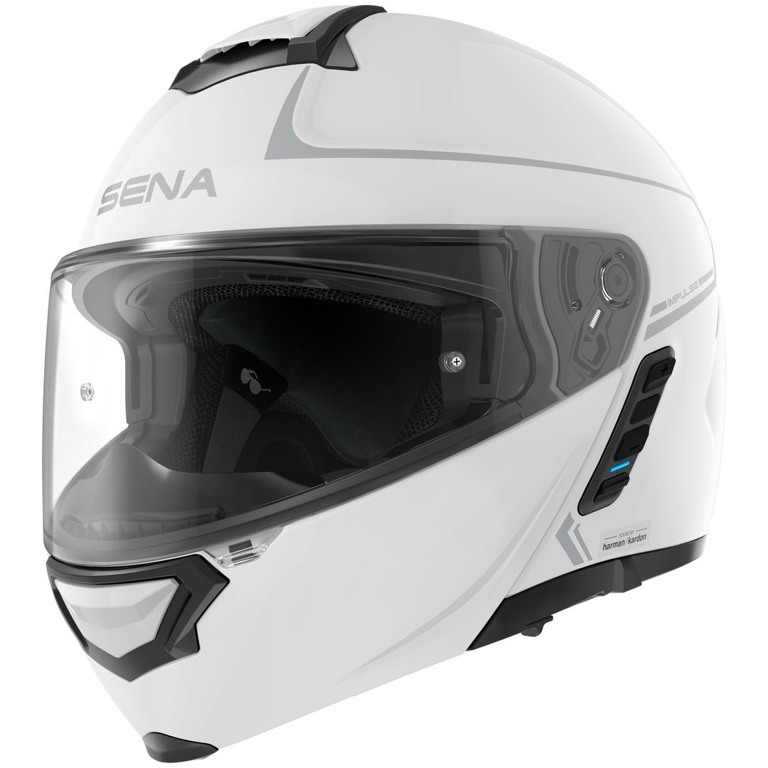 Helmeta flip up Sena Impulse, me Bluetooth, madhësia M, e bardhë
