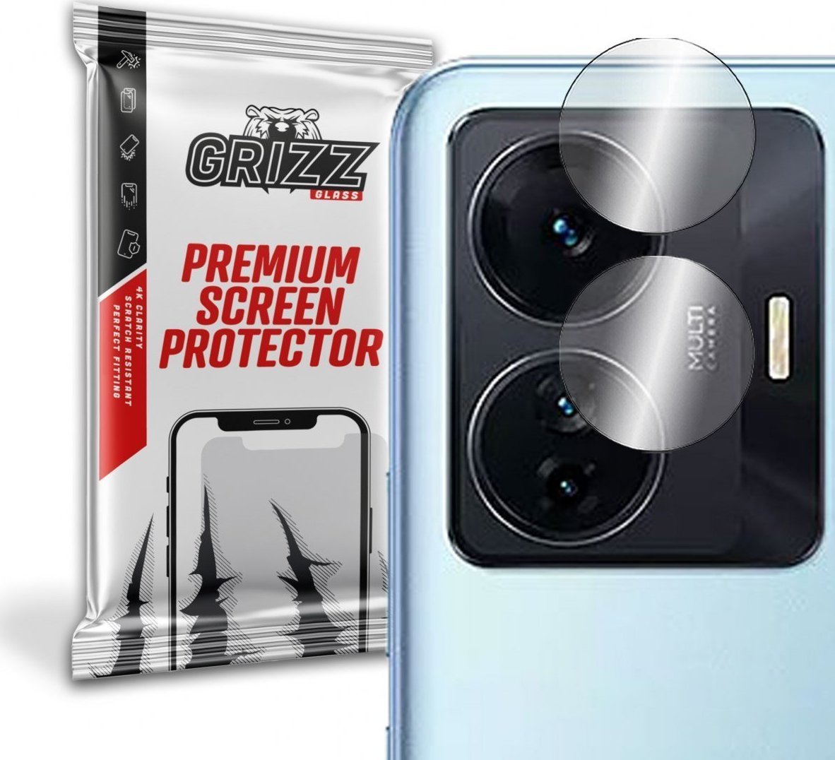 Mbrojtëse kamere GrizzGlass për vivo iQOO Z6 Pro, xham hibrid, 2 copë, transparent