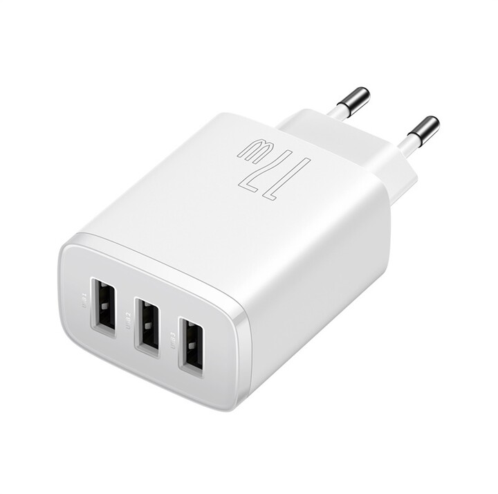 Karikues Baseus, 3xUSB-A, 17W, i bardhë