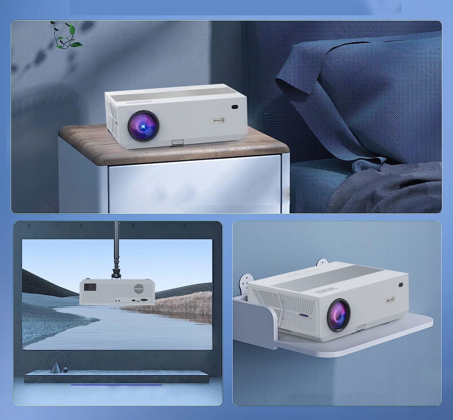Projektor Zenwire E600H, Full HD, Android 9.0 SMART TV, i bardhë