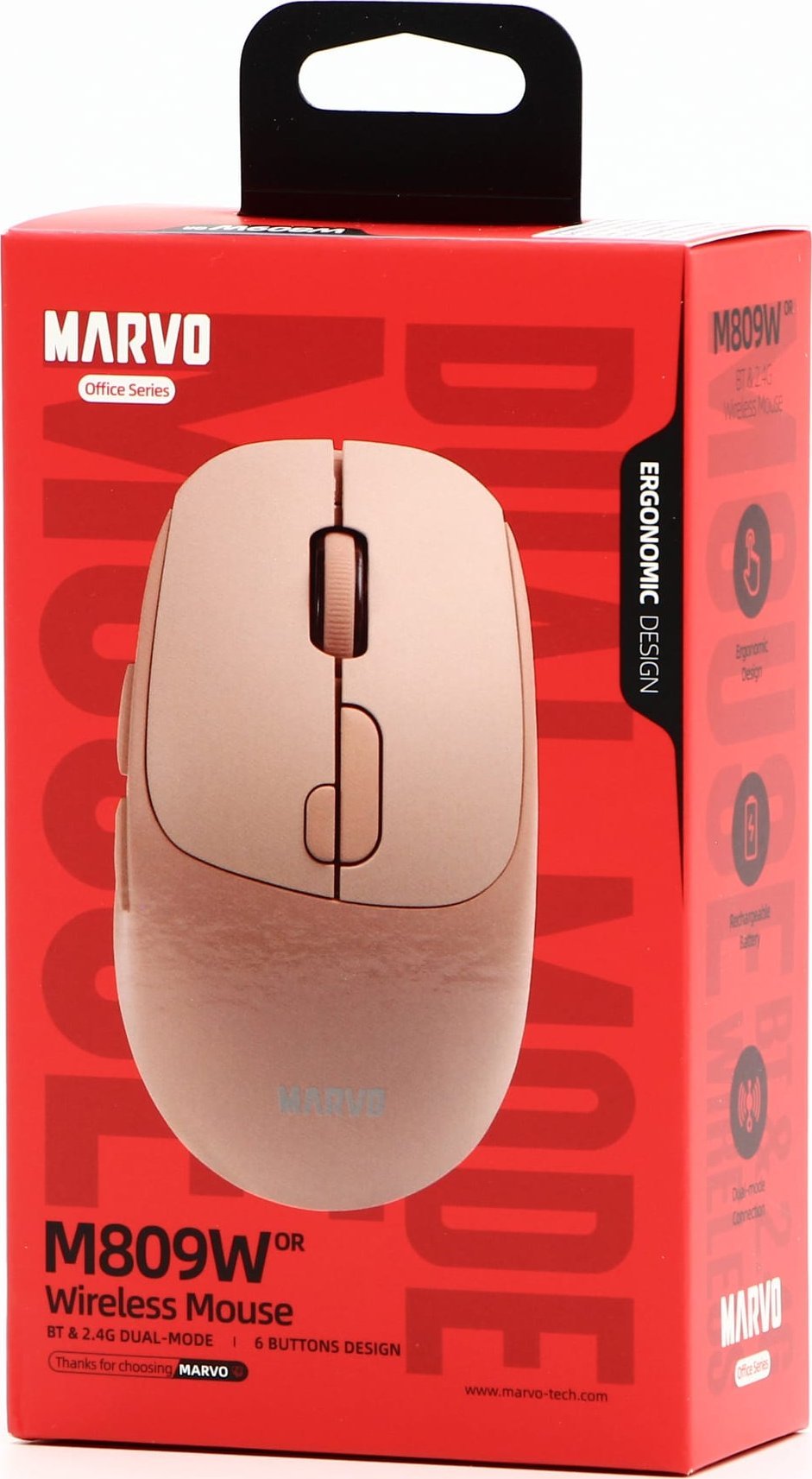 Maus wireless Marvo M809W, 1600 DPI, Bluetooth, pastel portokalli