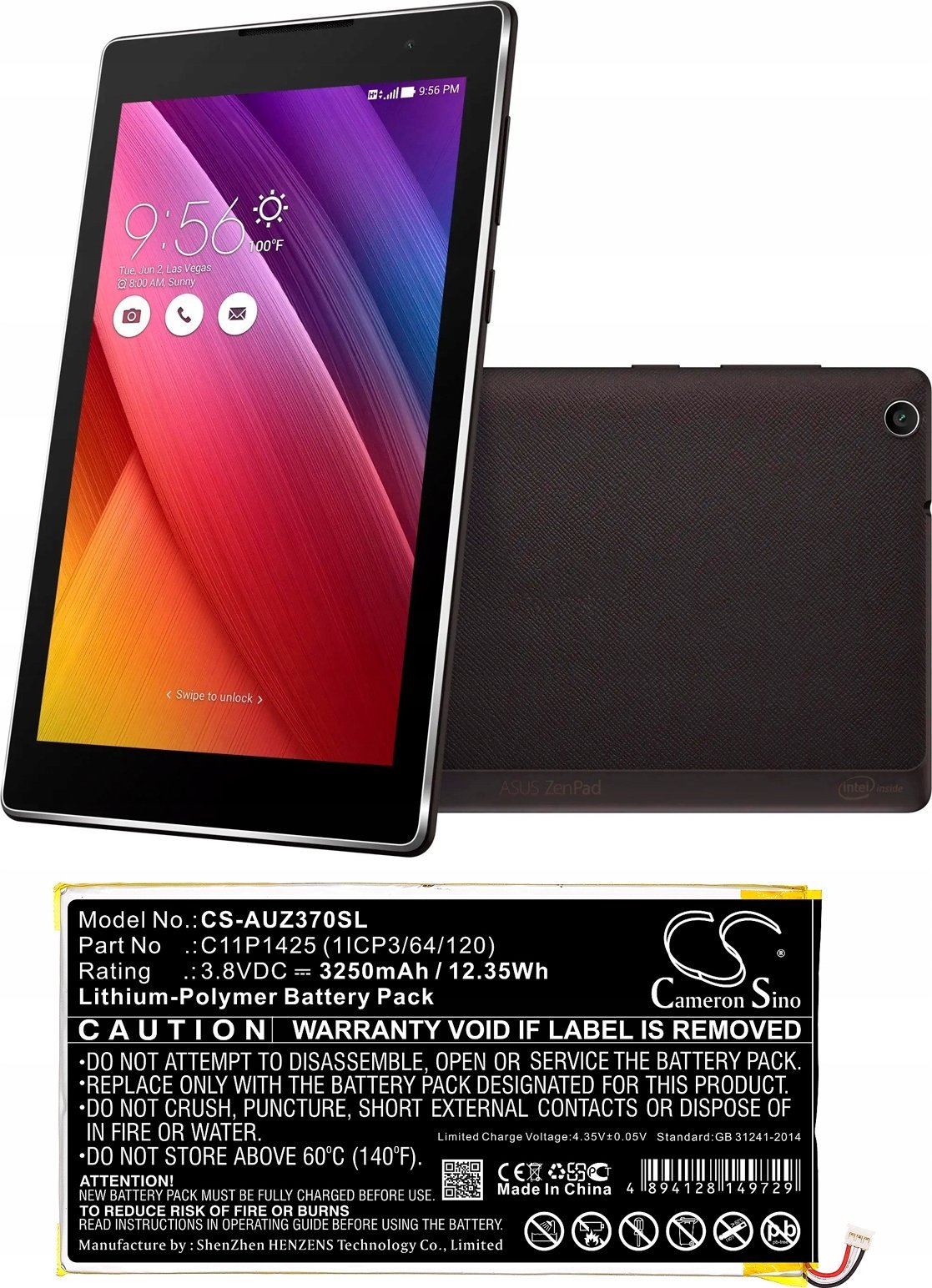 Bateri tablet Asus ZenPad 7.0, C11P1425, 3.8V, e zezë