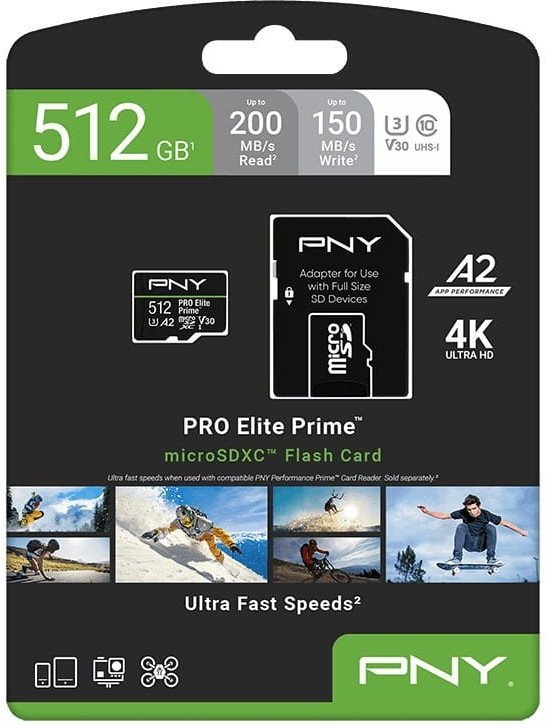 Kartë memorje PNY PRO Elite Prime, 512GB, microSDXC, Class 10 U3 V30 A2
