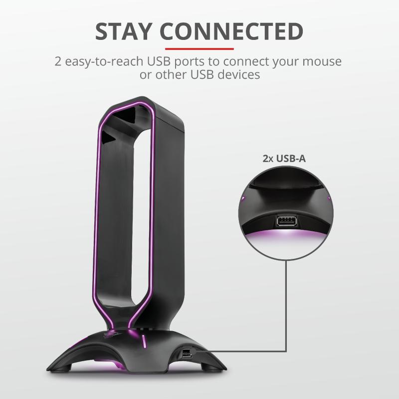 Qëndrim për kufje Trust GXT 265 Cintar, RGB, 2x USB, i zi