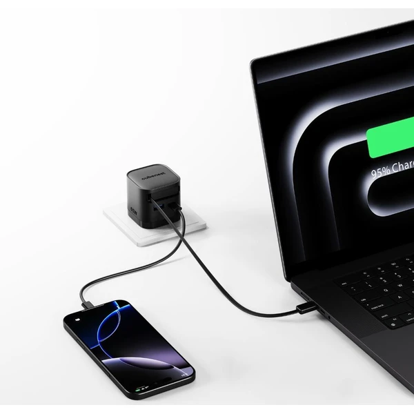 Полнач Cubenest S3D2 PD GaN, 65W, со USB C кабел, црн