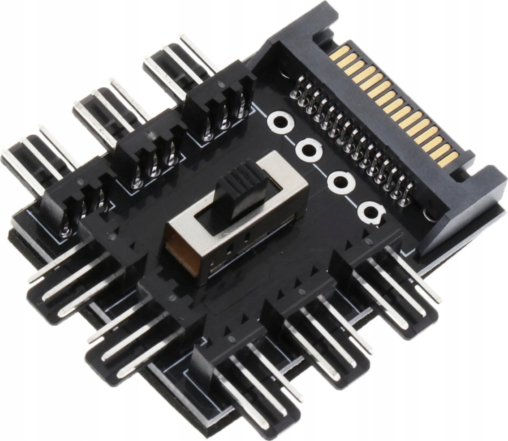 Hub kontrollues për flladitës dhe RGB Barrow, 7 porta, PWM 3 pin 4 pin, i zi