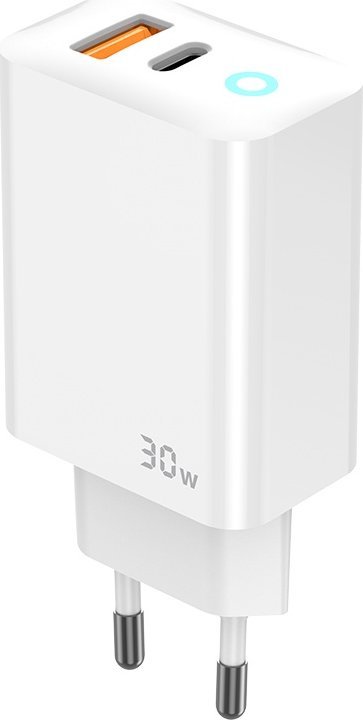 Karikues muri JELLICO EU13 GaN PD, 30W, 1xUSB C 1xUSB QC3.0, me kabllo USB C USB C, i bardhë