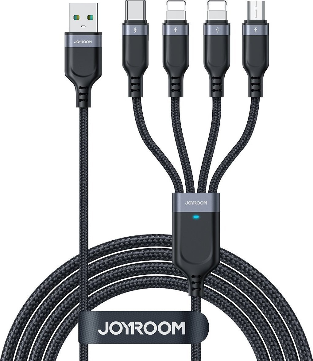 Kabllo karikimi Joyroom JYR777, USB A në 2x USB C Lightning micro USB, 1.2m, e zezë