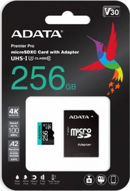 Kartelë memorije ADATA Premier Pro AUSDX256GUI3V30SA2, 256GB, MicroSDXC UHS I U3 V30 A2, me adapter SD