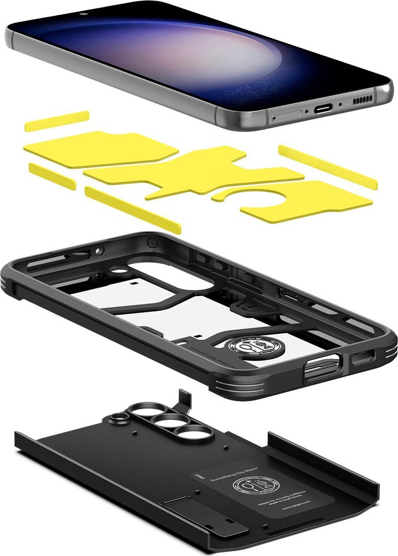 Mbulesë telefoni Spigen Tough Armor, për Samsung Galaxy S23 Plus, me këmbëz mbajtëse, e zezë