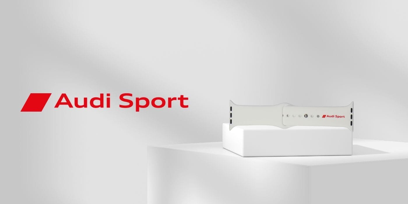 Rrip dore Audi Sport për Apple Watch, silikon, 44 45 46 49mm, i bardhë