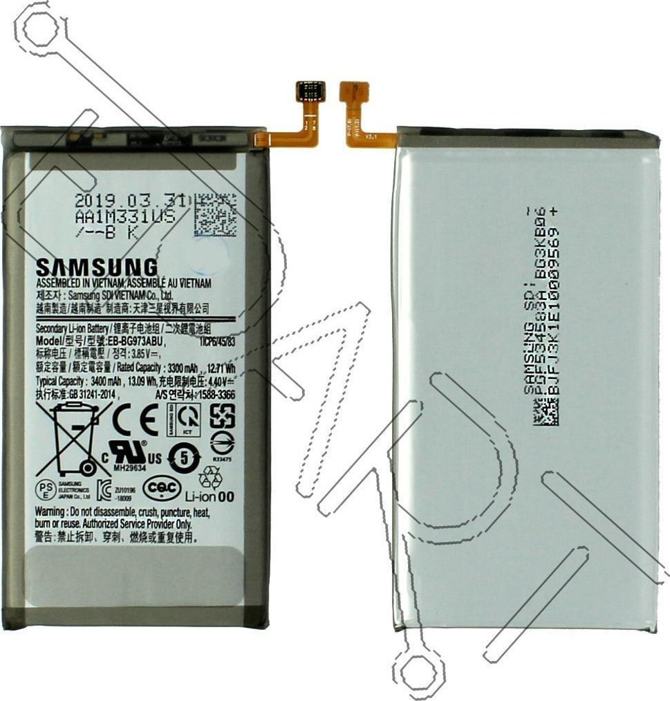 Bateri telefoni Samsung Galaxy S10 G973, zëvendësuese, litium, e zezë