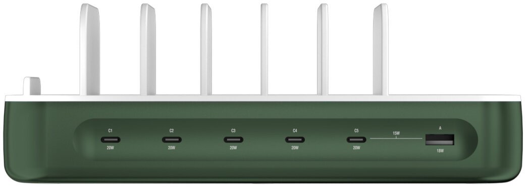 Stacion karikimi 4smarts Team 100W, 5x USB C 1x USB A, me 6 kabllo, i gjelbër